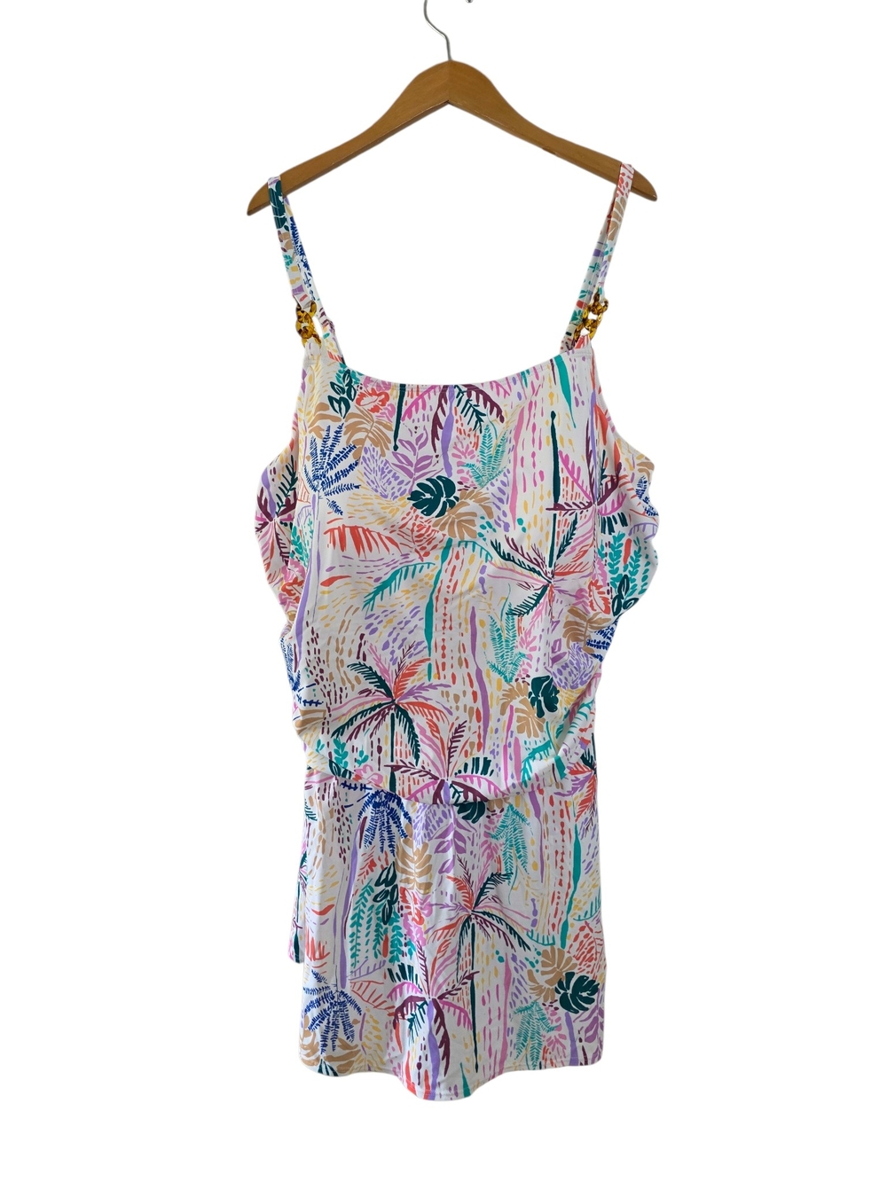 Susan Graver Soleil Ruched Tropical Print One-Piece Swimsuit Swim Dress 30W - Picture 2 of 5